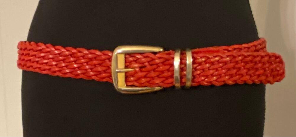 Talbots Red Braided Genuine Leather Belt Solid Brass Buckle Sz L Preppy Classic